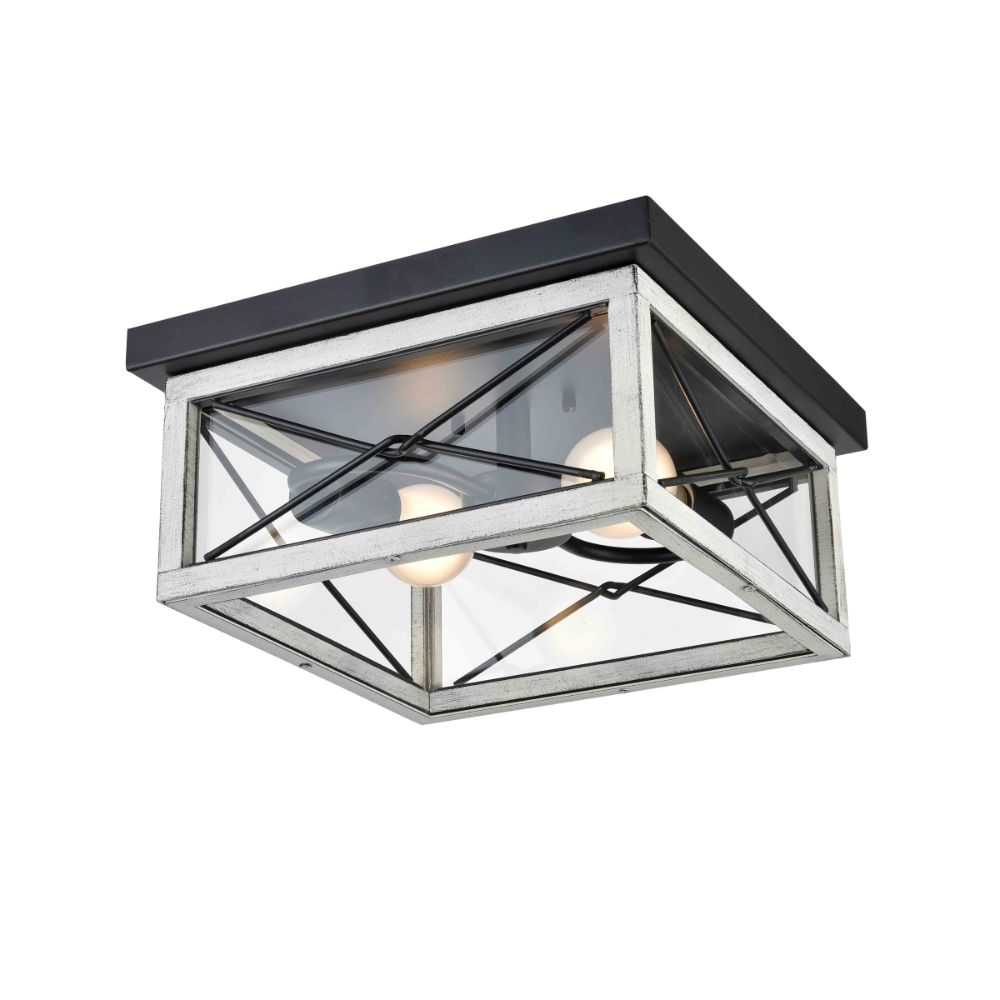 DVI Lighting DVP43370BK+BIW-CL County Fair 2 Light Flush Mount in Black and Birchwood On Metal with Clear Glass