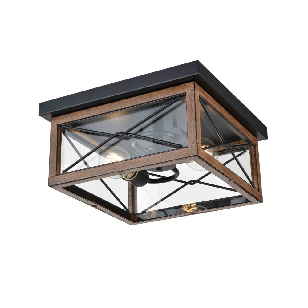 DVI Lighting DVP43370BK+IW-CL County Fair 2 Light Flush Mount in Black and Ironwood On Metal with Clear Glass