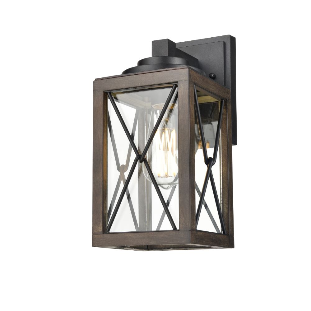 DVI Lighting DVP43371BK+IW-CL County Fair Small Sconce in Black and Ironwood On Metal with Clear Glass