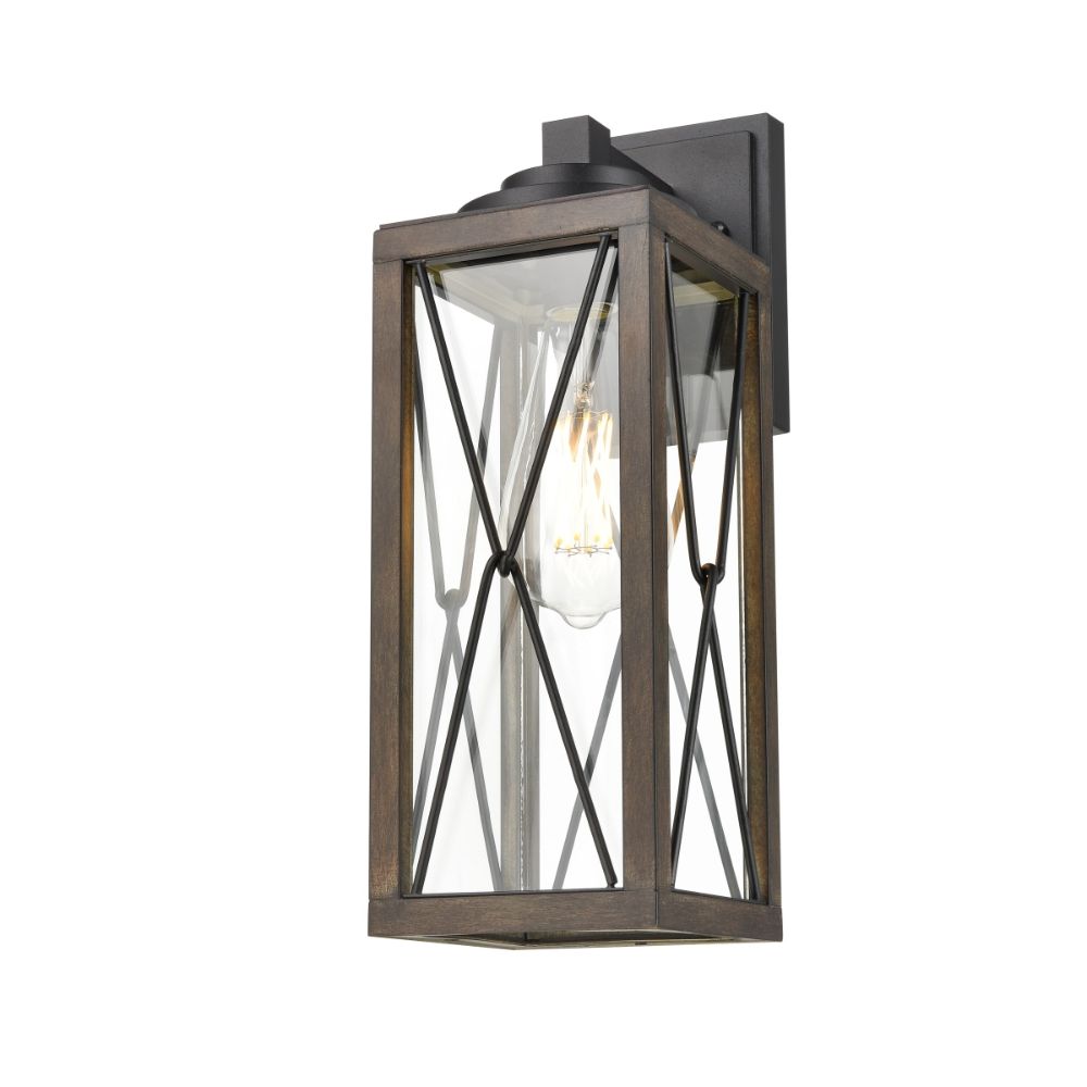 DVI Lighting DVP43372BK+IW-CL County Fair Large Sconce in Black and Ironwood On Metal with Clear Glass