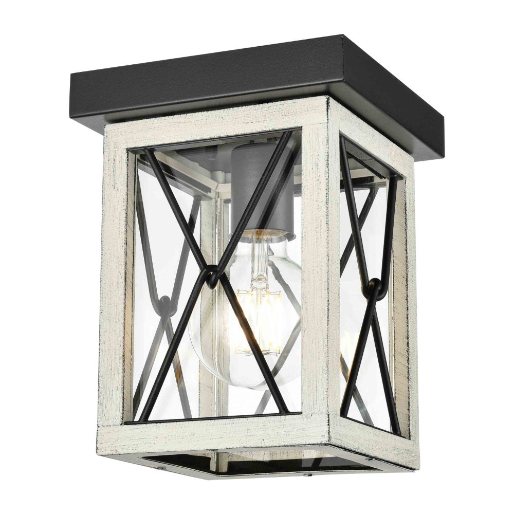 DVI Lighting DVP43374BK+BIW-CL County Fair Flush Mount in Black and Birchwood On Metal with Clear Glass