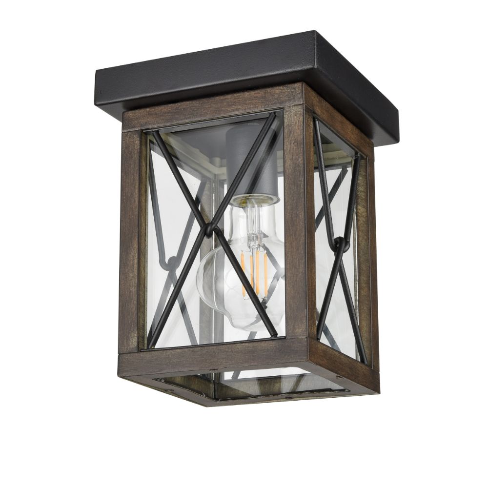 DVI Lighting DVP43374BK+IW-CL County Fair Flush Mount in Black and Ironwood On Metal with Clear Glass