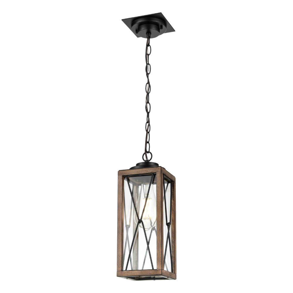 DVI Lighting DVP43375BK+IW-CL County Fair Pendant in Black and Ironwood On Metal with Clear Glass