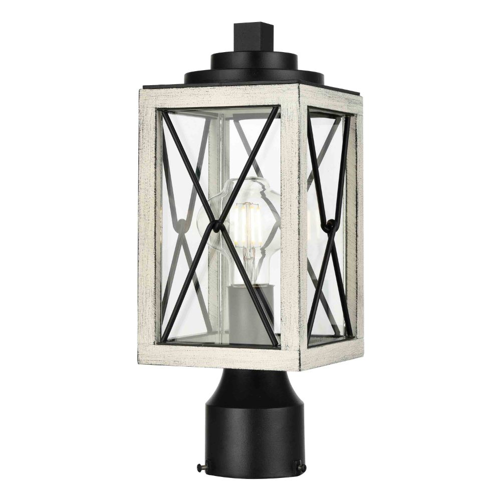 DVI Lighting DVP43377BK+BIW-CL County Fair Post in Black and Birchwood On Metal with Clear Glass
