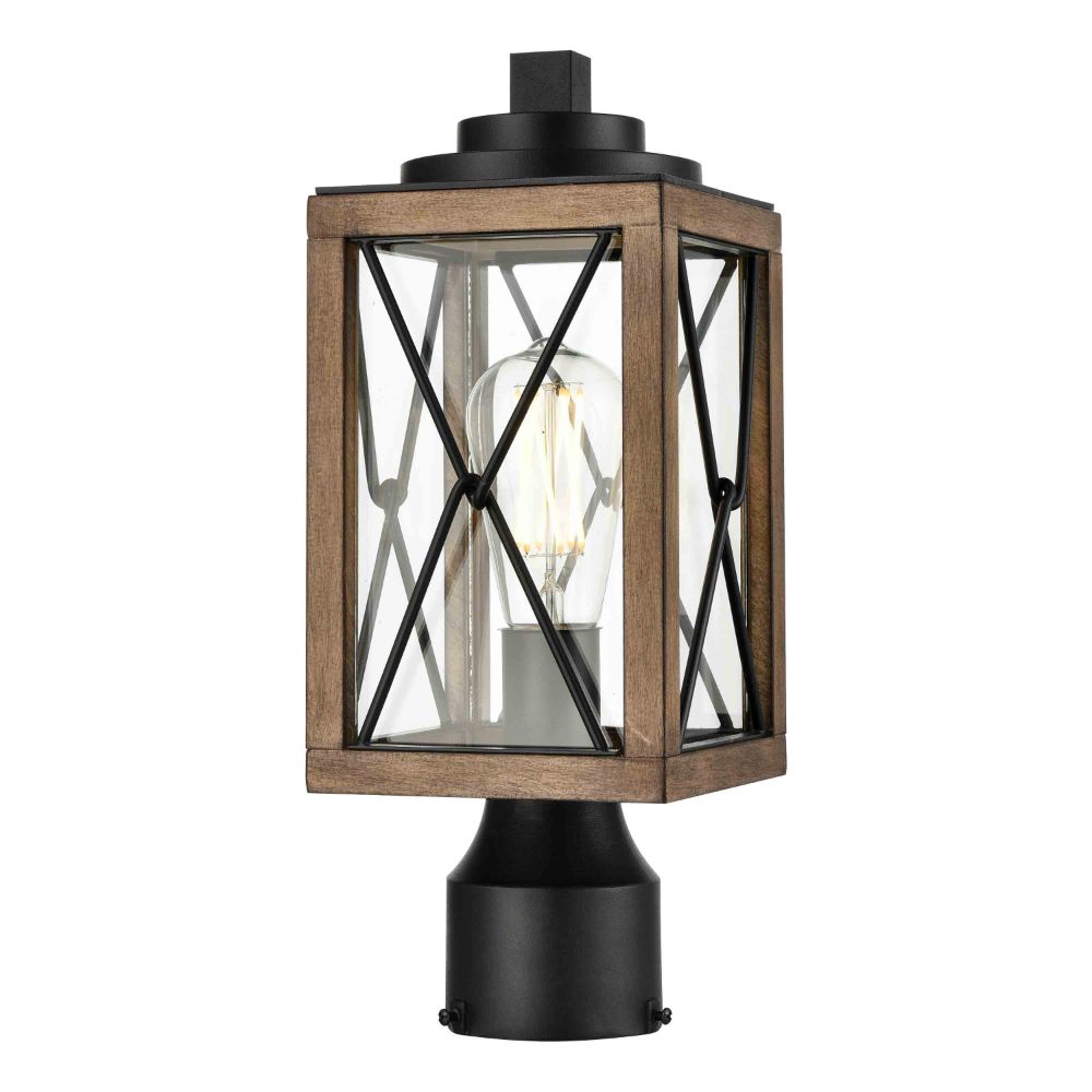 DVI Lighting DVP43377BK+IW-CL County Fair Post in Black and Ironwood On Metal with Clear Glass
