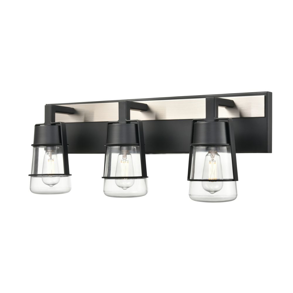 DVI Lighting DVP44443EB+SN-CL Lake Of The Woods 3 Light Vanity in Ebony and Satin Nickel with Clear Glass
