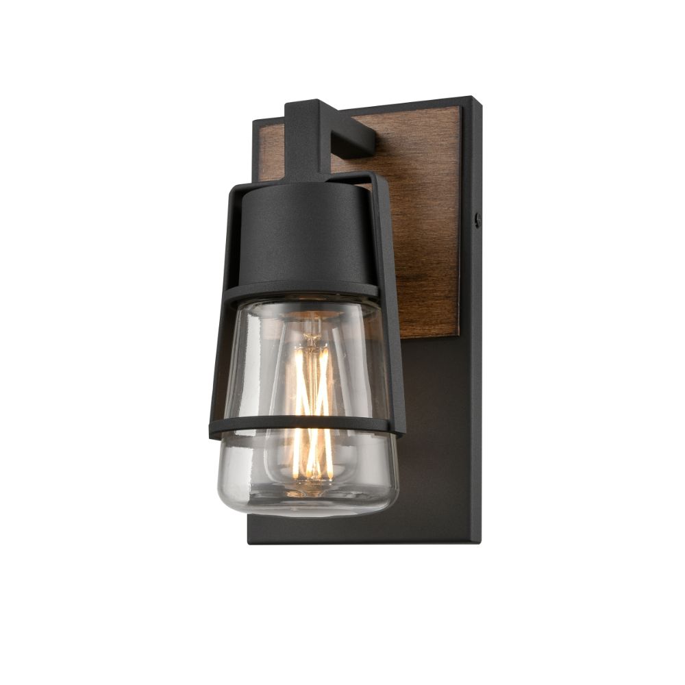 DVI Lighting DVP44471BK+IW-CL Lake of the Woods Outdoor 9 Inch Sconce in Black and Ironwood On Metal with Clear Glass