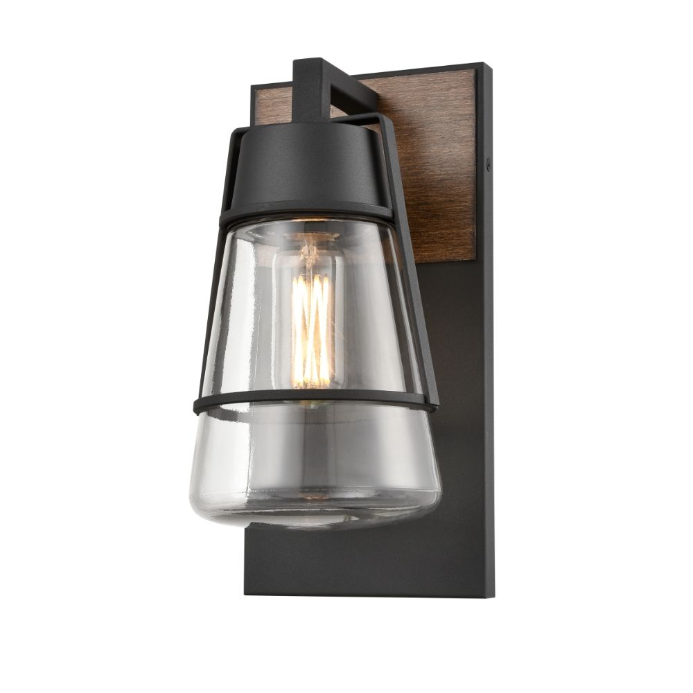DVI Lighting DVP44472BK+IW-CL Lake of the Woods Outdoor 11.5 Inch Sconce in Black and Ironwood On Metal with Clear Glass
