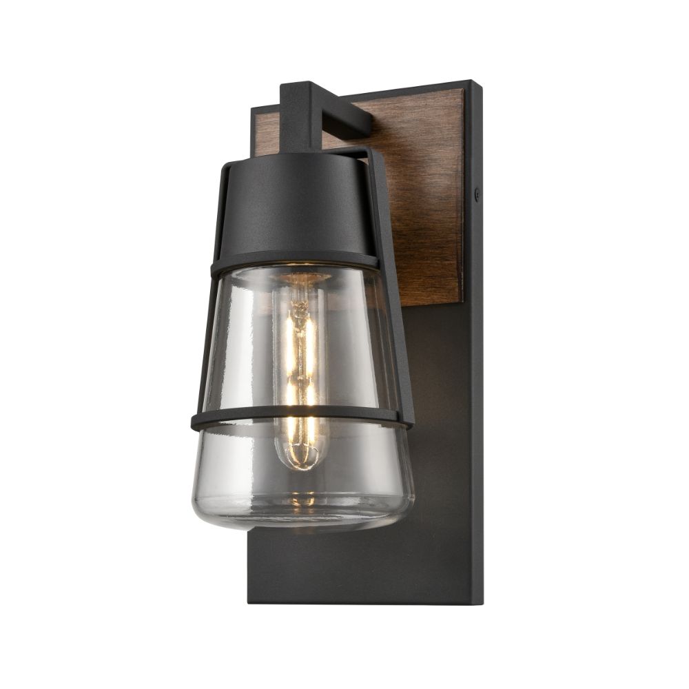 DVI Lighting DVP44473BK+IW-CL Lake of the Woods Outdoor 13 Inch Sconce in Black and Ironwood On Metal with Clear Glass