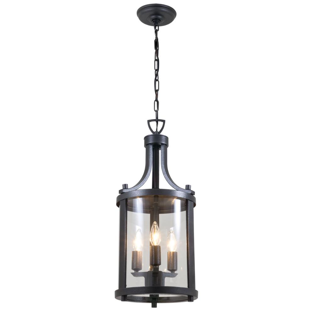 DVI Lighting DVP4475HB-CL Niagara 3 Light Hanging - Hammered Black with Clear Glass