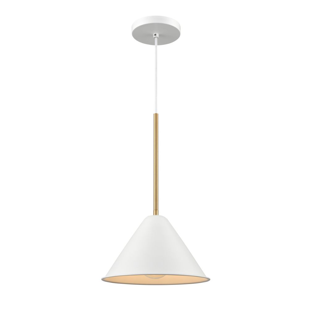 DVI Lighting DVP46110MW+BR Lily 10 Inch Pendant in Matte White and Brass