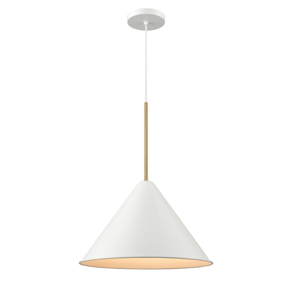 DVI Lighting DVP46120MW+BR Lily 16 Inch Pendant in Matte White and Brass