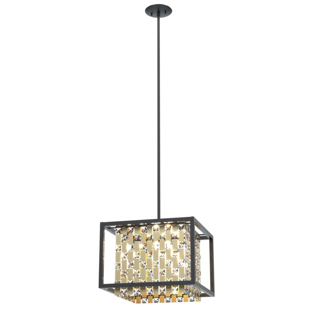 DVI Lighting DVP6305CPG/GR-CRY Amethyst 4 Light Pendant in Champagne Gold and Graphite with Optic Glass Inserts