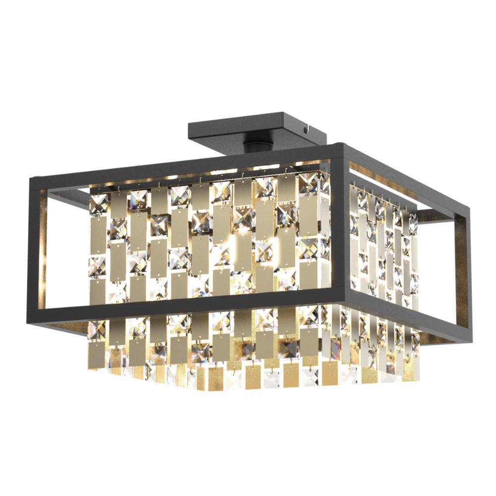 DVI Lighting DVP6312CPG/GR-CRY Amethyst 4 Light Large Semi-Flush Mount in Champagne Gold and Graphite with Optic Glass Inserts