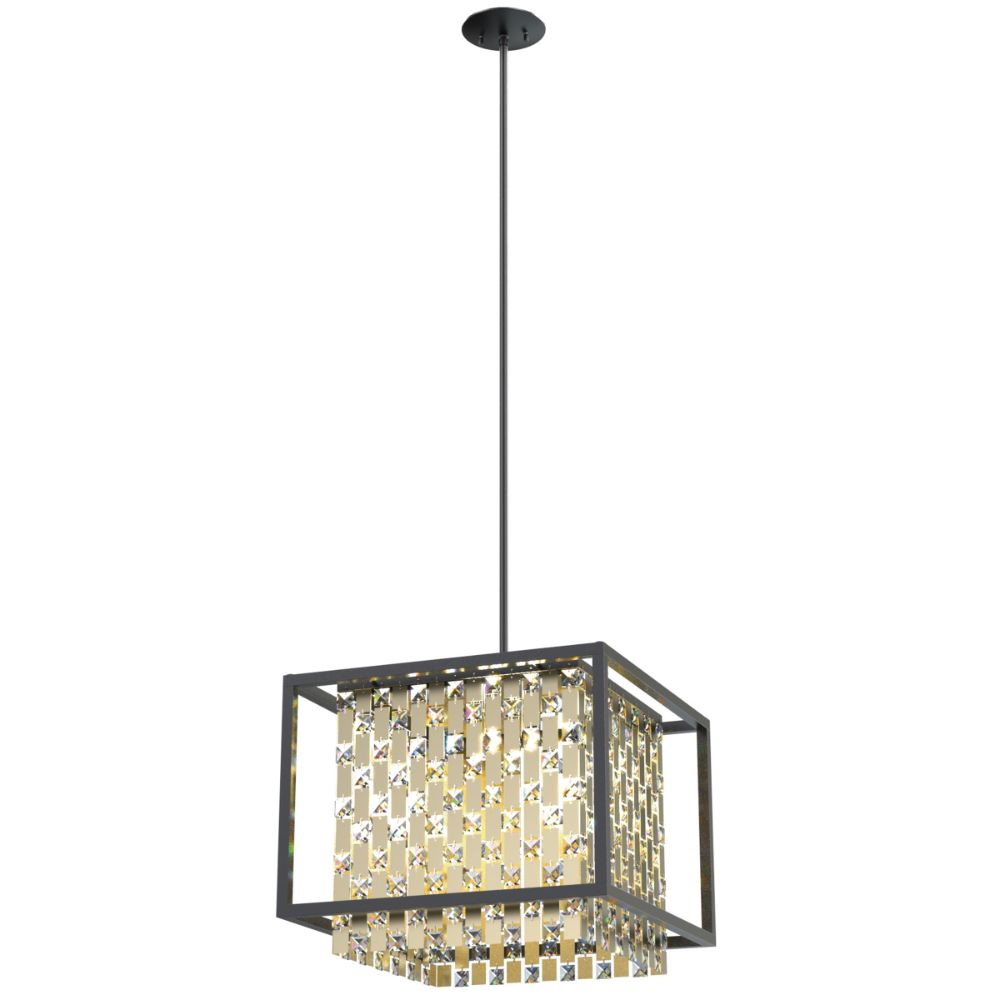DVI Lighting DVP6320CPG/GR-CRY Amethyst 4 Light Pendant in Champagne Gold and Graphite with Optic Glass Inserts