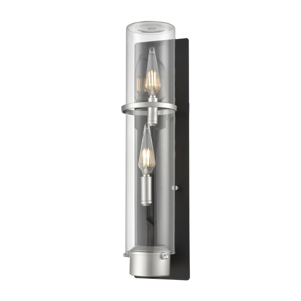 DVI Lighting DVP9264SS+BK-CL Exeter Outdoor 2 Light Large Sconce in Stainless Steel and Black with Clear Glass