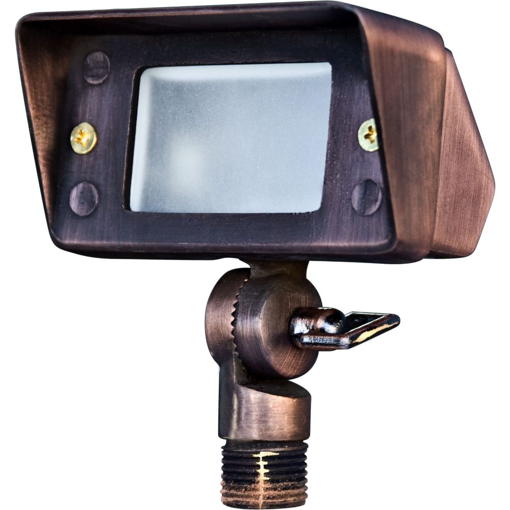Dabmar Lighting LV116-L3-64K-ABZ Cast Brass Directional Area Flood Light 12V 2-Pin LED 3W 64K Hood in Antique Bronze