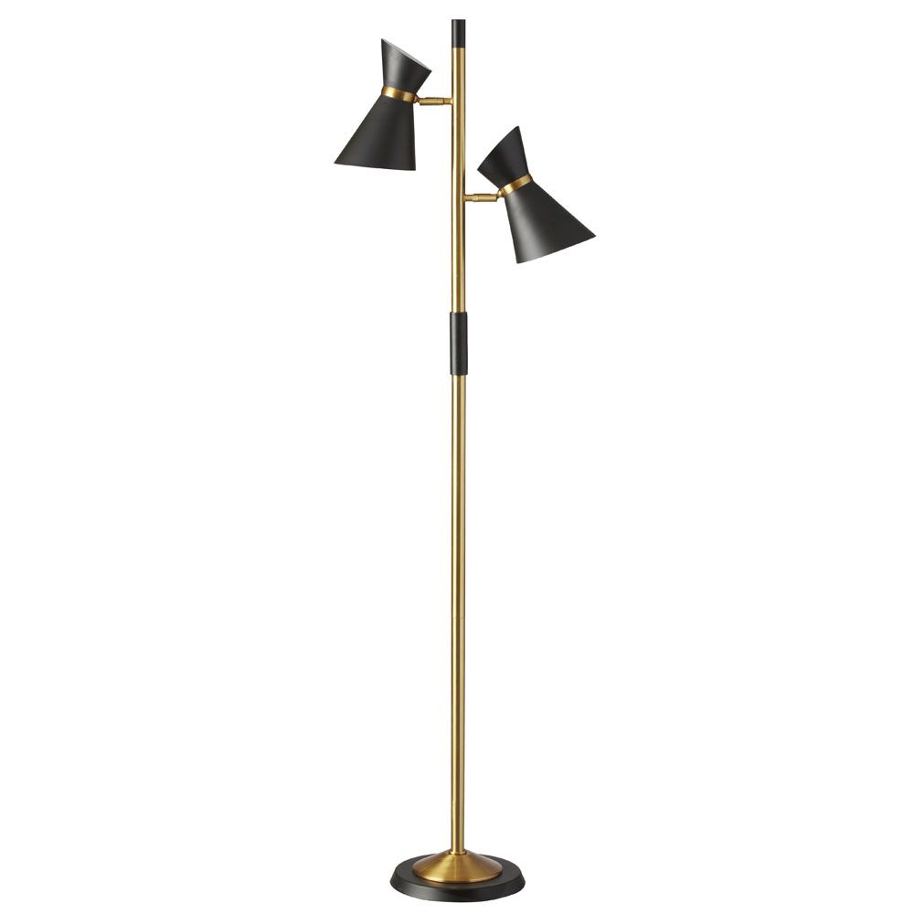 Dainolite 1680F-BK-VB 2 Light  Floor Lamp, Black Shades, Vintage Bronze Base