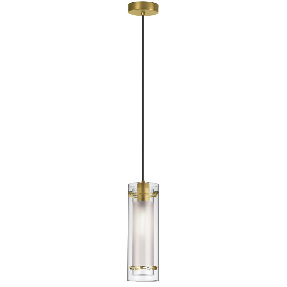 Dainolite 22152-CF-AGB Pasha 1 Light Pendant - Aged Brass Finish - Clear/Frosted Glass