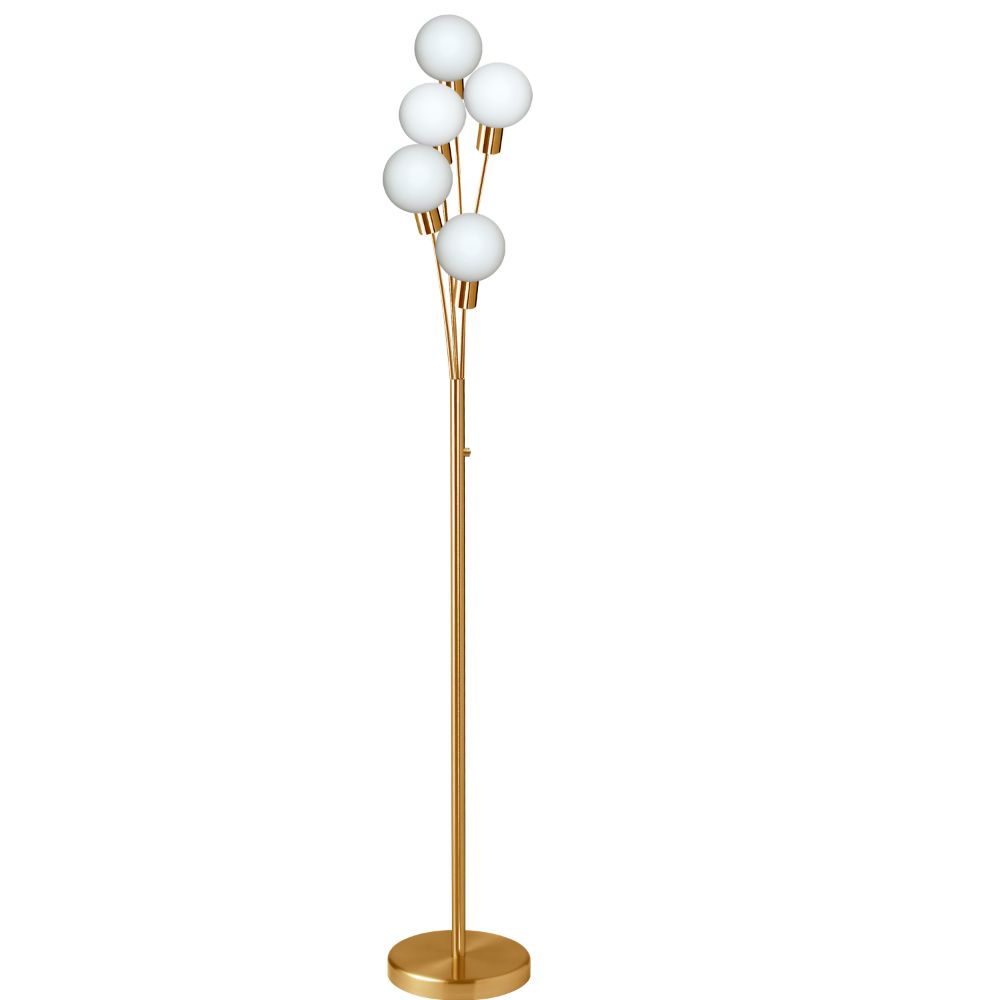 Dainolite 306F-AGB 5 Light Incandescent Floor Lamp, Aged Brass Finish with White Glass