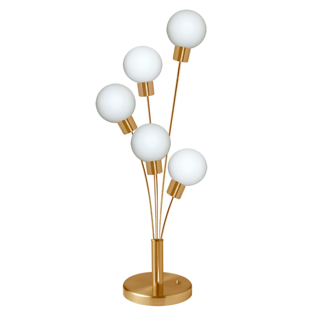 Dainolite 306T-AGB Budding Branch 5 Light Table Lamp - Aged Brass Finish - White Glass