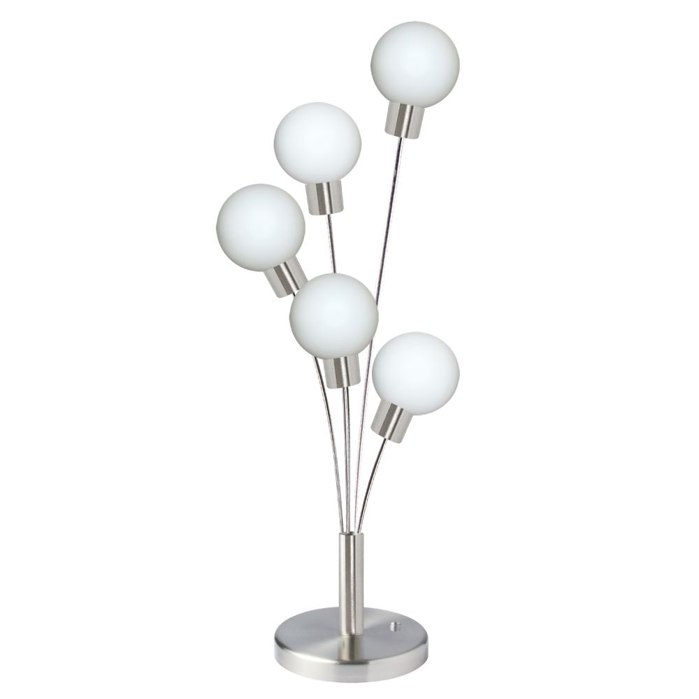 Dainolite 306T-SC Budding Branch 5 Light Table Lamp - Satin Chrome Finish - White Glass