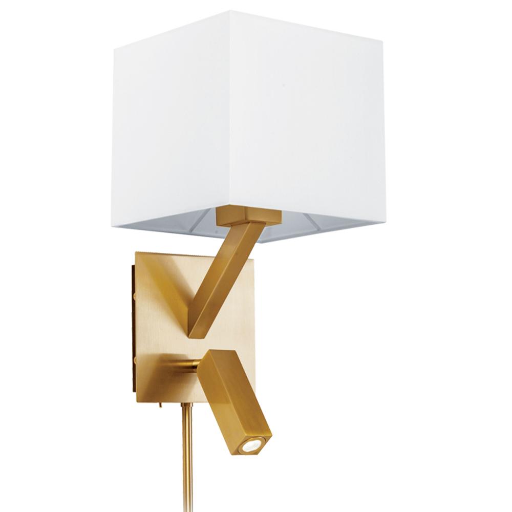 Dainolite DLED496-AGB LED Reading Light - 1 Light Wall Sconce with LED Reading Light - Aged Brass Finish - White Shade
