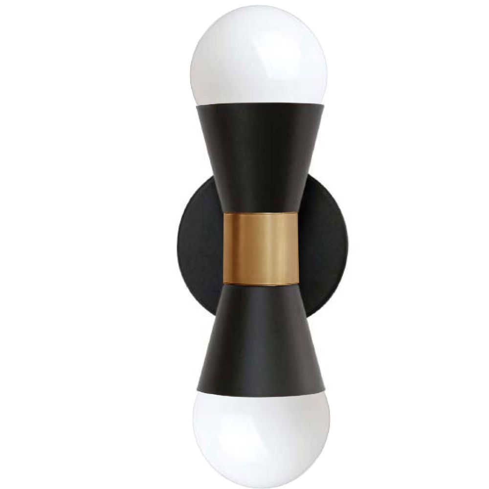 Dainolite FOR-72W-MB-AGB Fortuna 2 Light Wall Sconce - Matte Black & Aged Brass