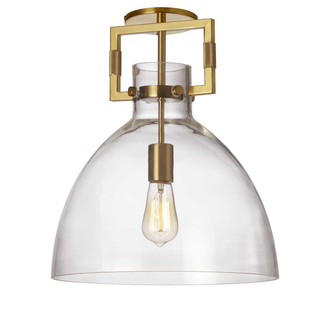 Dainolite LBY-151SF-AGB Liberty 1 Light Semi-Flush Mount - Incandescent - Aged Brass - Clear Glass