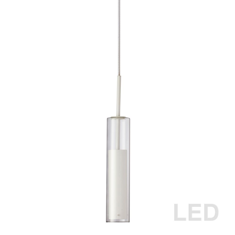 Dainolite LUN-1LEDP-WH Luna LED Pendant - 6W - White Finish - Clear Glass
