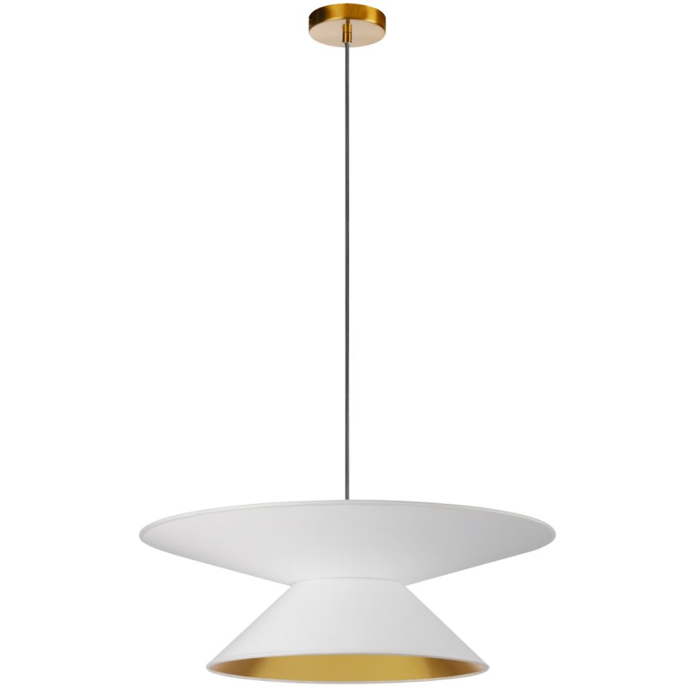 Dainolite PAT-241P-AGB-692 1 Light Incandescent Pendant, Aged Brass with White / Gold Shade    