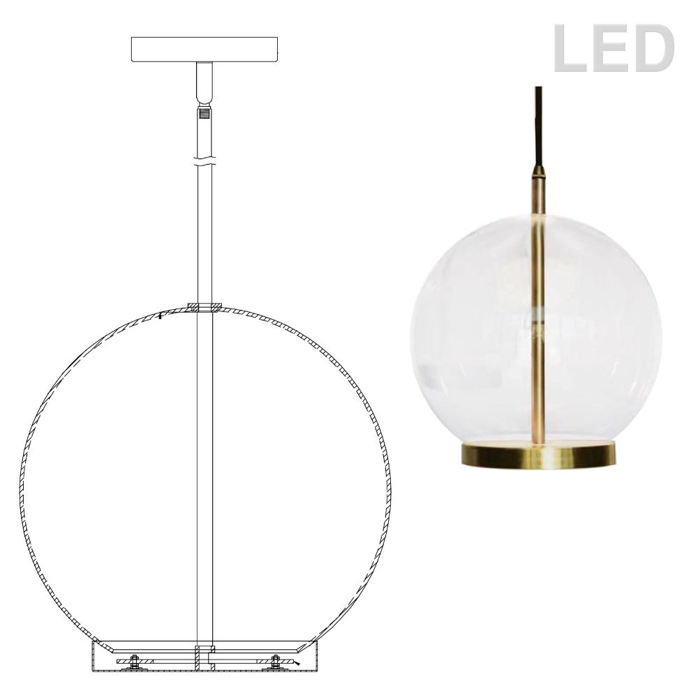 Dainolite PTS-1215LEDP-AGB Picotas LED Pendant - 15W - Aged Brass - Clear Glass