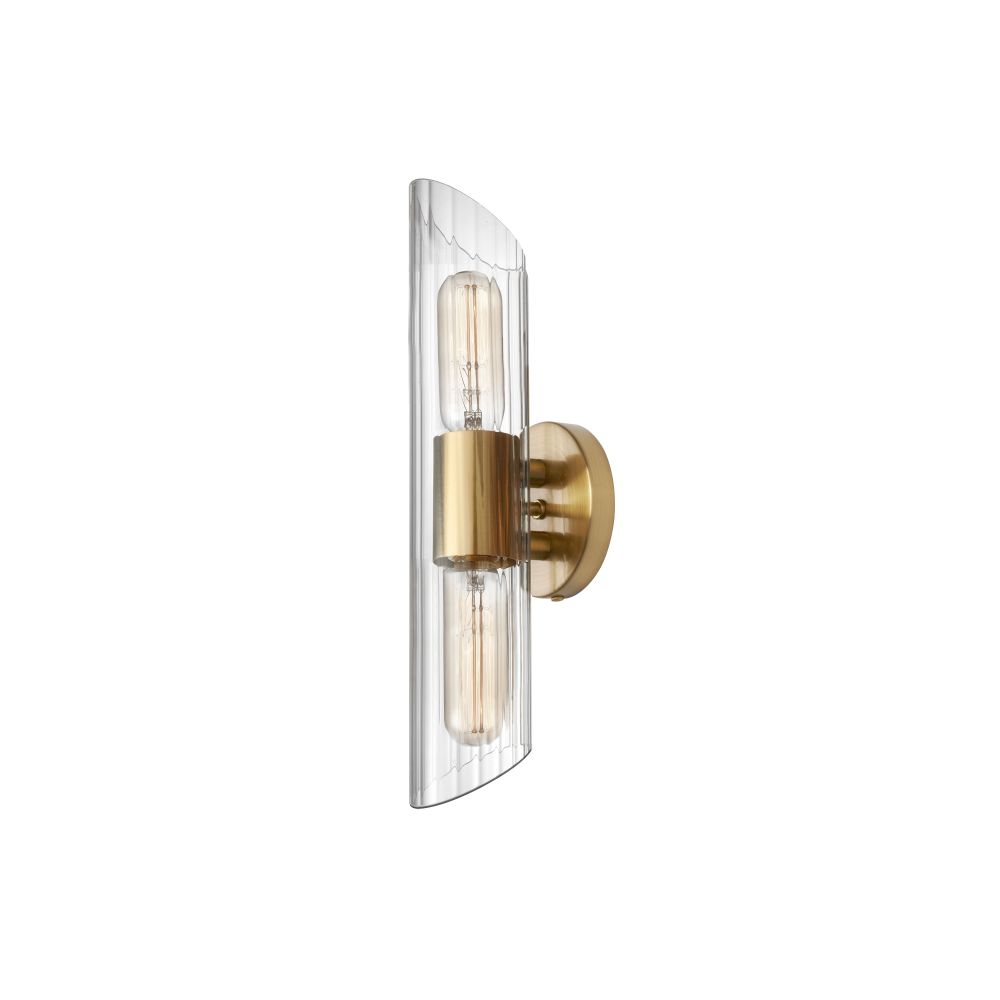 Dainolite SAM-162W-AGB 2 Light Aged Brass Vanity w/ Clear Fluted Glass  in Clear