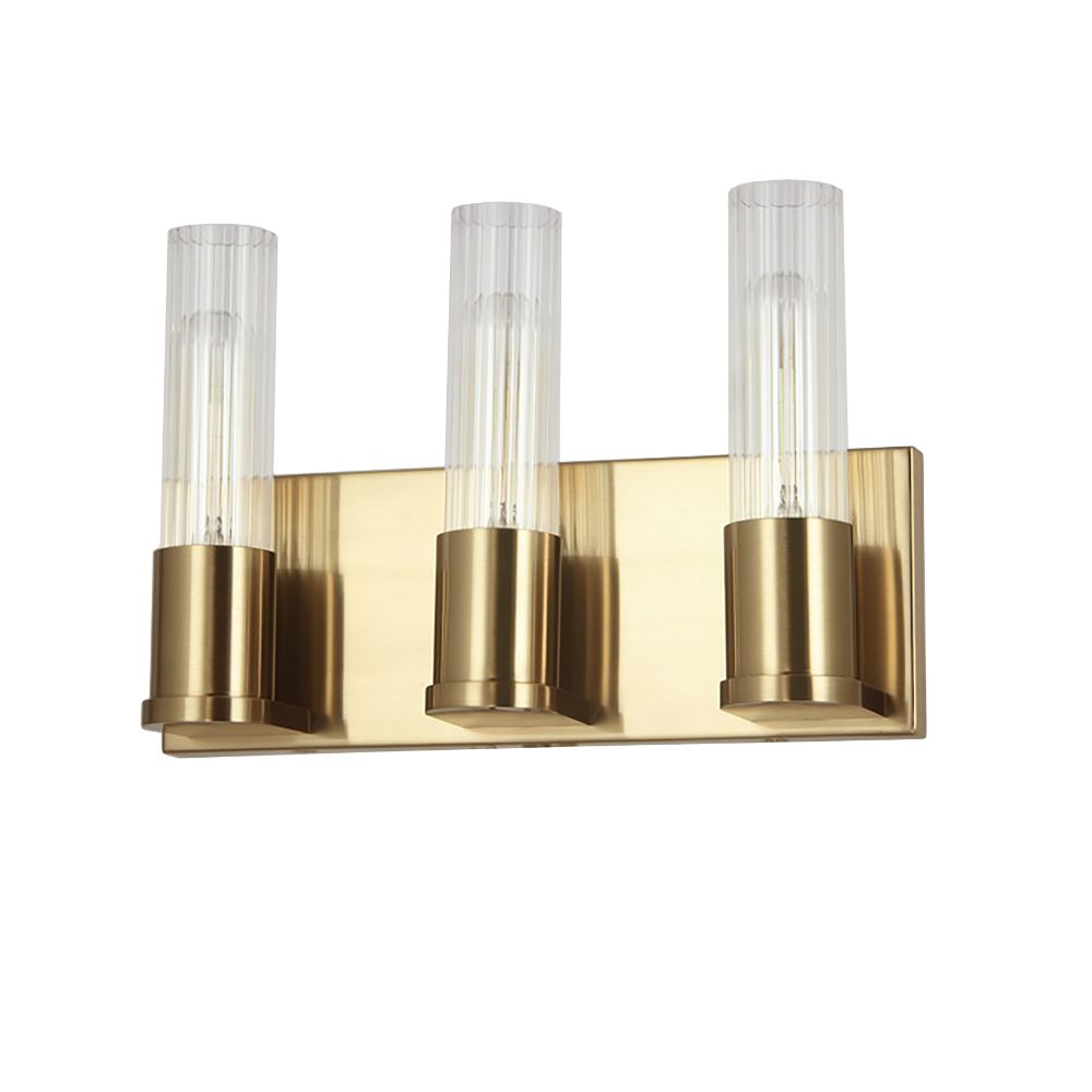 Dainolite TBE-123W-AGB Tube 3 Light Vanity Light - Aged Brass - Clear Fluted Glass