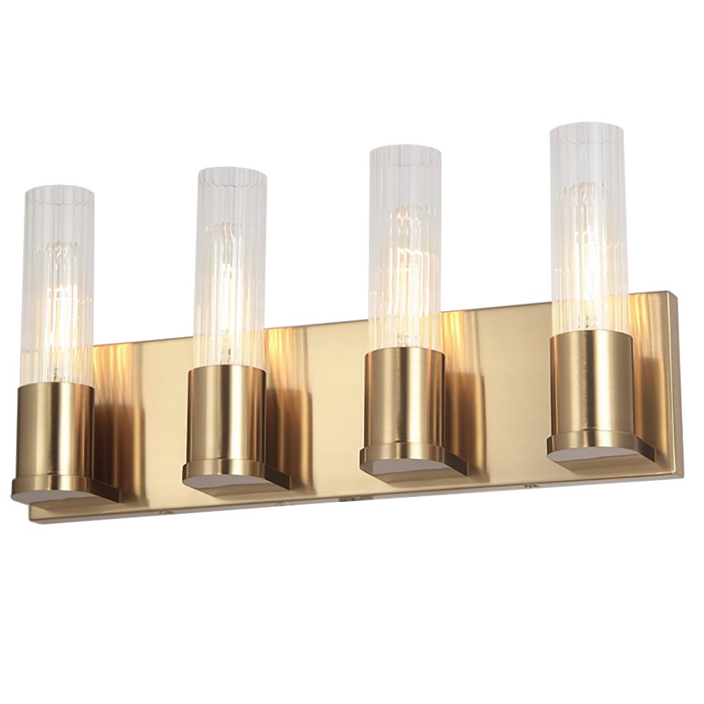 Dainolite TBE-174W-AGB Tube 4 Light Vanity Light - Aged Brass - Clear Fluted Glass