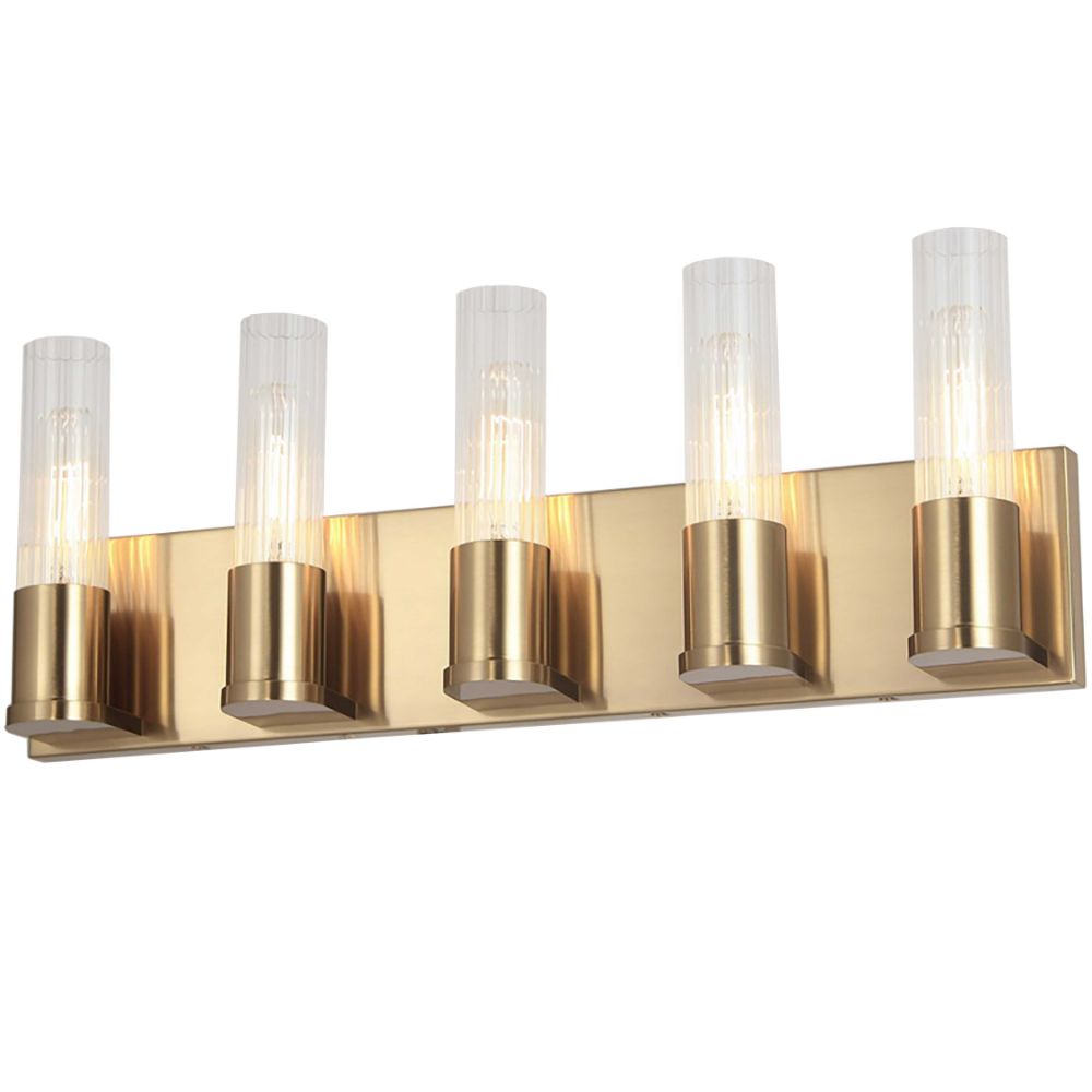 Dainolite TBE-225W-AGB Tube 5 Light Vanity Light - Aged Brass - Clear Fluted Glass