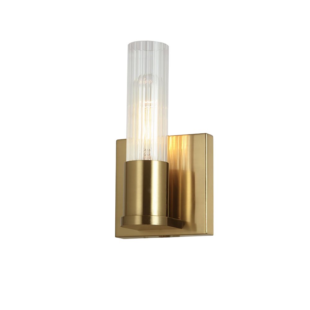 Dainolite TBE-41W-AGB Tube 1 Light Wall Sconce - Aged Brass - Clear Fluted Glass