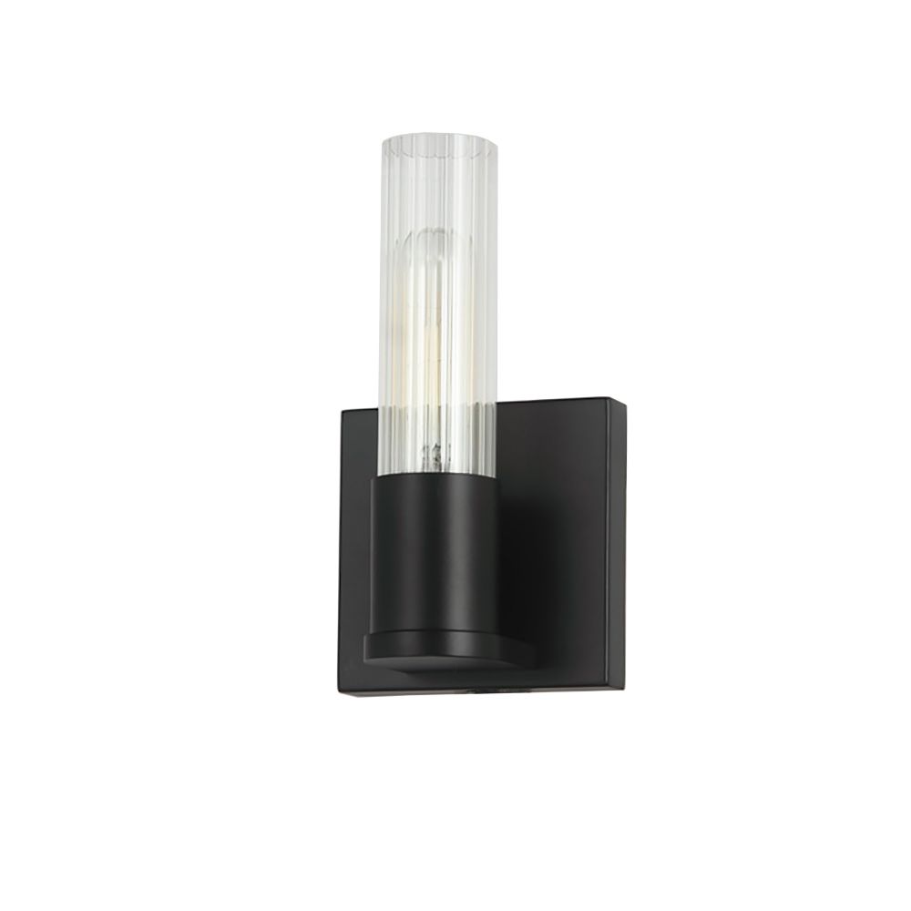 Dainolite TBE-41W-MB Tube 1 Light Wall Sconce - Matte Black - Clear Fluted Glass