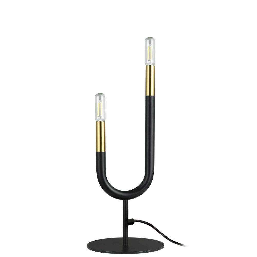 Dainolite WAN-172T-MB-AGB Wand 2 Light Table Lamp - Matte Black/Aged Brass Finish