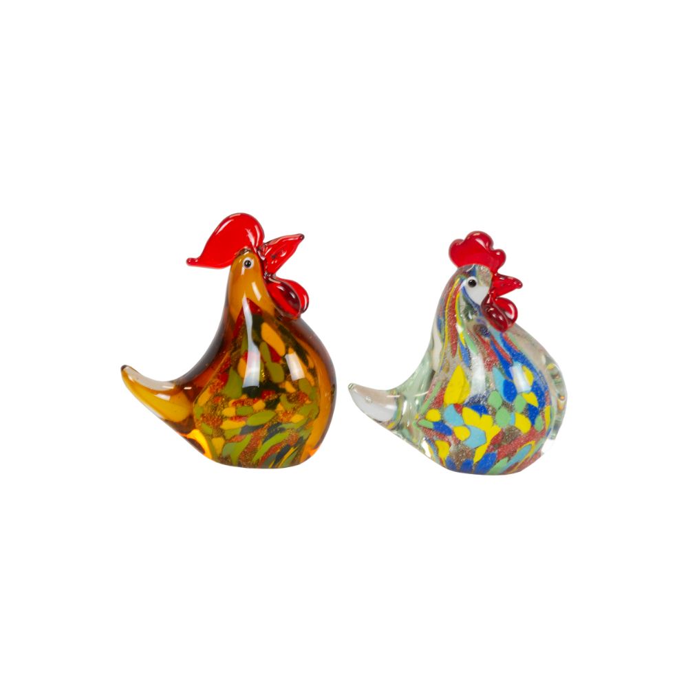 Dale Tiffany AC21232 Rooster 2-Piece Handcrafted Art Glass Figurine Set