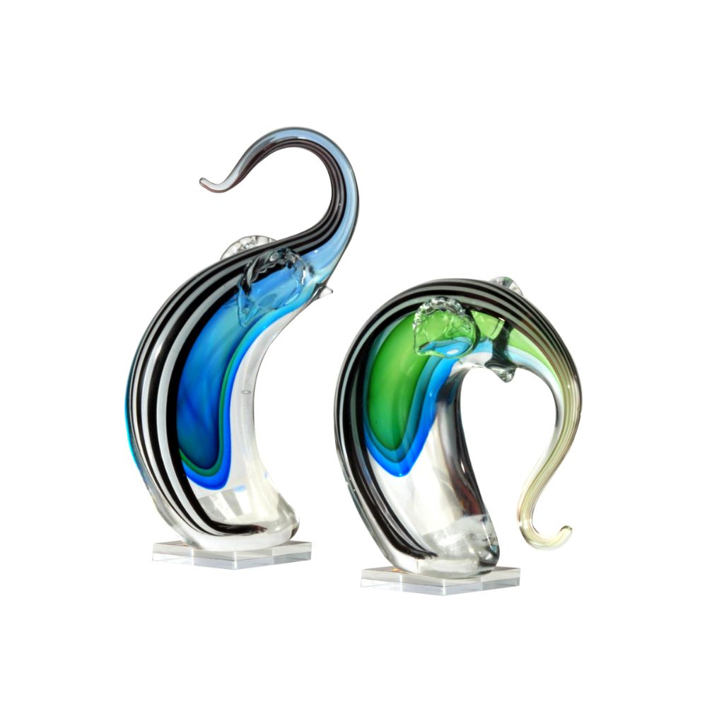 Dale Tiffany AS13076 2-Piece Deco Elephant Art Glass Sculptures