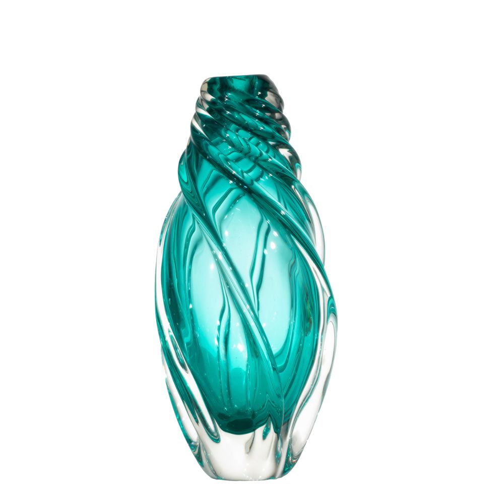 Dale Tiffany AV19233 Aqua Swirl Hand Blown Art Glass Vase