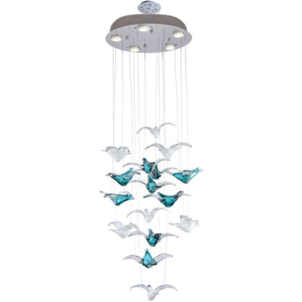 Dale Tiffany HAH19251 Flock of Birds Hand Blown Art Glass Hanging Fixture in Polished Chrome