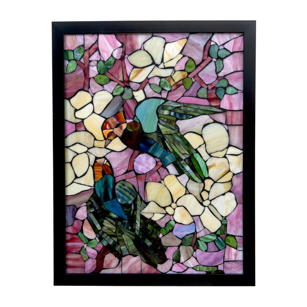 Dale Tiffany M0011L Parrots Mosaic Art Glass Window Panel