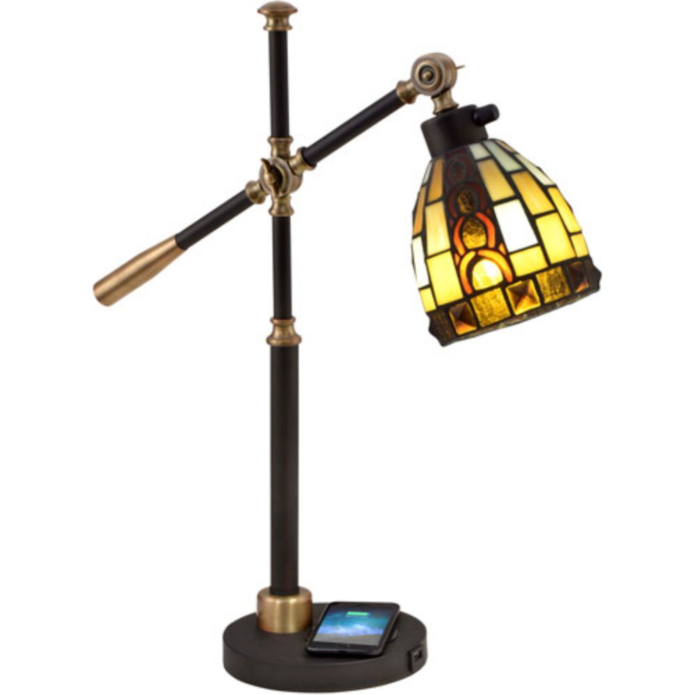 Dale Tiffany TA21185WU Baroque Tiffany Accent Lamp With Wireless/USB Charger in Ebony Black