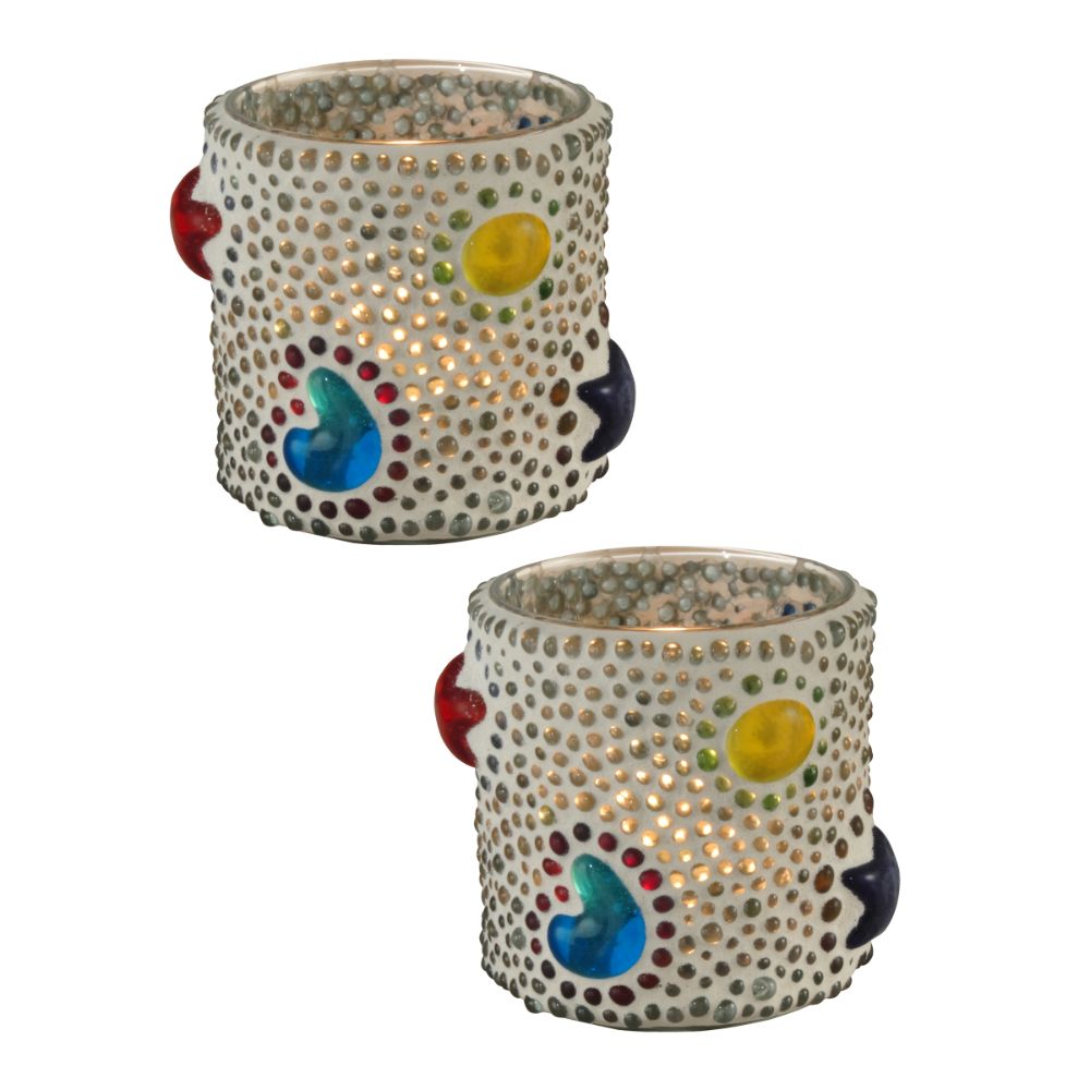 Dale Tiffany TC19111 Bead Star Cylinder 2-Pack Mosaic Art Glass Candle Votive Set