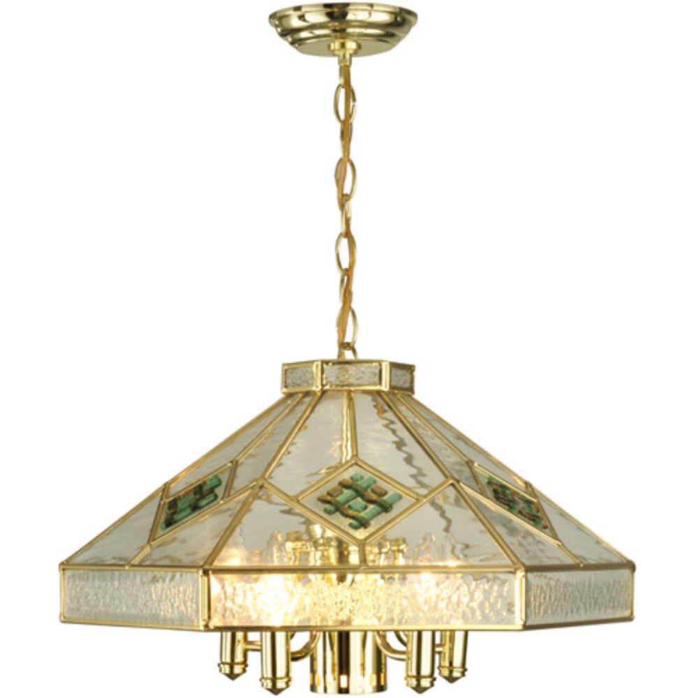 Dale Tiffany TH19006 Farley 6-Light Mission Tiffany Beveled Glass Pendant in Polished Brass
