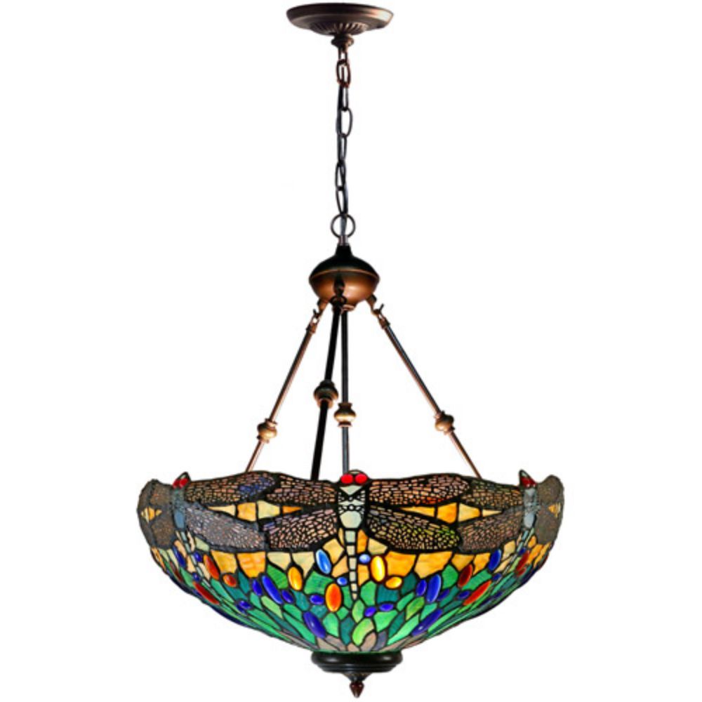 Dale Tiffany TH21070 Anacapa Dragonfly Inverted Tiffany Hanging Fixture in Dark Brown