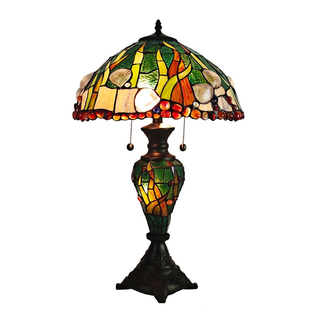 Dale Tiffany TT20126 Coral Seashells Tiffany Table Lamp With Night Light in Coffee Black