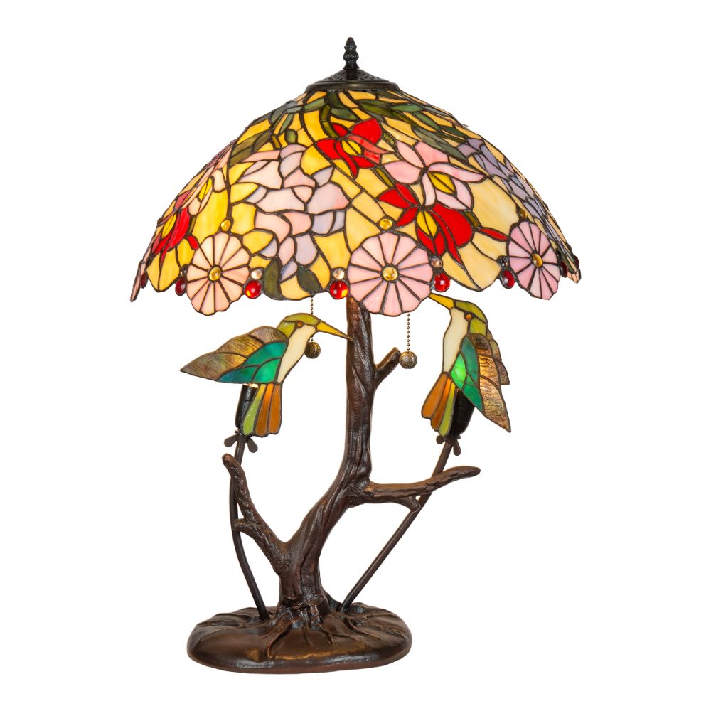 Dale Tiffany TT21205 Perched Hummingbirds Tiffany Table Lamp in Antique Bronze